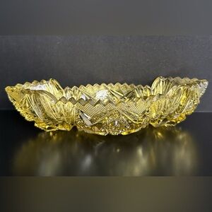 VTG Lemon Yellow Pressed Glass Relish Nut Candy Dish Sawtooth Edge UNIQUE